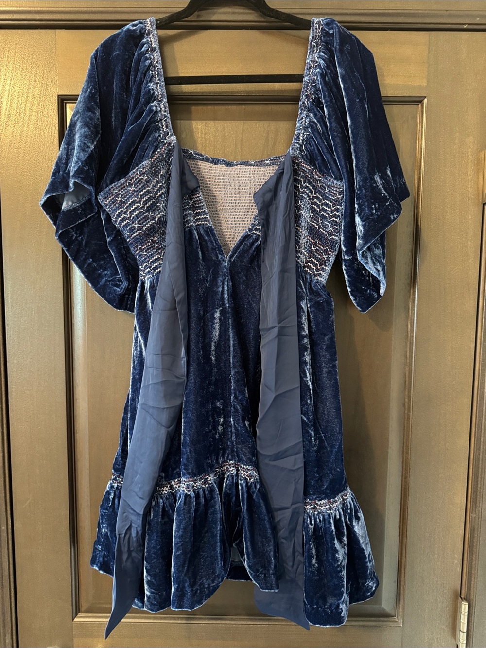 Free People Blue and Velvet Smocked Mini Dress - Picture 5 of 10